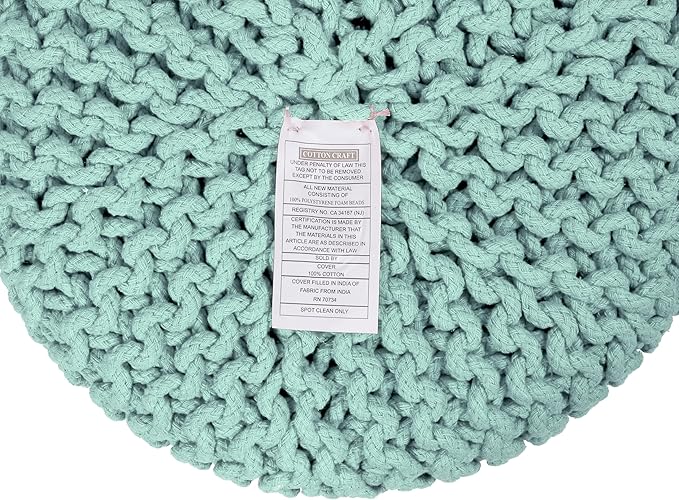 COTTON CRAFT Braided Round Pouf - Hand Knitted Cotton Cord Cable Dori Cylindrical Ottoman - Foot Stool - Floor Pouf - Footrest - Accent Seat - Living Room Bedroom Dorm Décor - 15 Round x 16 H - Blue