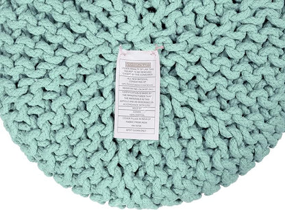 COTTON CRAFT Braided Round Pouf - Hand Knitted Cotton Cord Cable Dori Cylindrical Ottoman - Foot Stool - Floor Pouf - Footrest - Accent Seat - Living Room Bedroom Dorm Décor - 15 Round x 16 H - Blue