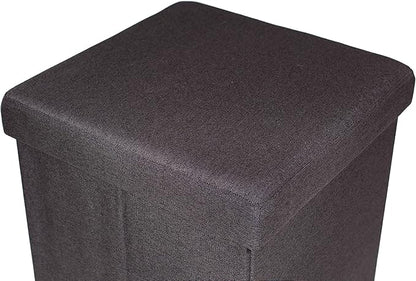 BIRDROCK HOME Folding Storage Ottoman | Upholstered | 16 x 16 | Linen | Strong and Sturdy | Quick and Easy Assembly | Foot Stool | Black
