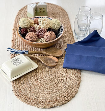 Chardin home Jute Braided Oval Table Runner | Boho Table Runner | Artisanal Center Piece for Table, Chests, Counter Tops and More | Handmade Natural Jute 13"x36"