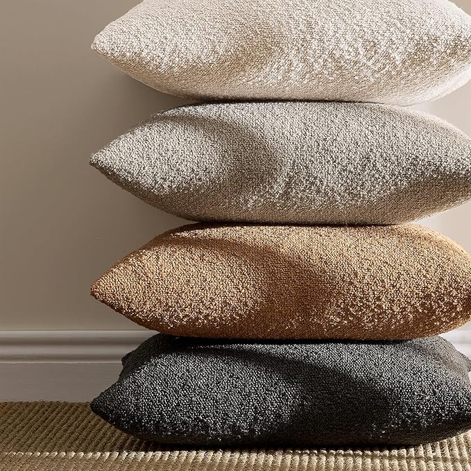 ANRODUO Pack of 2 Textured Boucle Throw Pillow Covers Soft Grey Euro Decorative Accent Solid Pillow Cases Cozy Modern Couch Cushion Case for Chair Sofa Bedroom Living Room Home Decor, 22 x 22 Inch