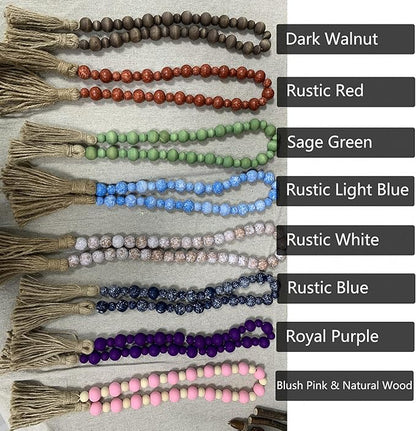 Handcrafted Farmhouse Wooden Decorative Beads Garland, Table Tray Boho Wood Beads with Tassel, Small Rustic Antique Decor for Home and Events (Royal Purple)