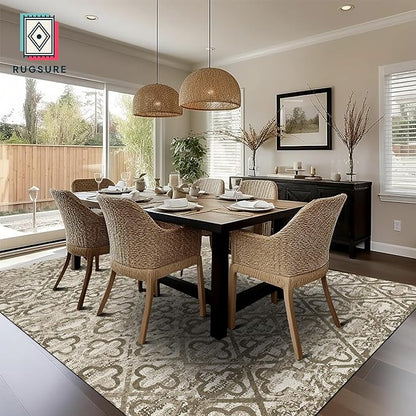 RUGSURE Washable Area Rugs, 4' x 6' - 1/6 Thick - Stain & Water Resistant Non-Slip - Perfect Resistant Rug for Living Room, Bedroom, Nursery, Pet & Child Friendly, Vibrant Colors Rugs, Brown