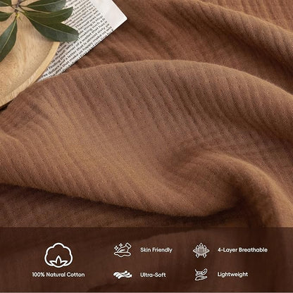 FOSSA Muslin Blanket with Fringe - 4-Layer 100% Cotton Gauze Super Soft & Breathable Throw -Lightweight Decorative Cooling Blanket for Bed, Sofa, Office -Oversize Queen Size 98" × 98" (Dark Orange)