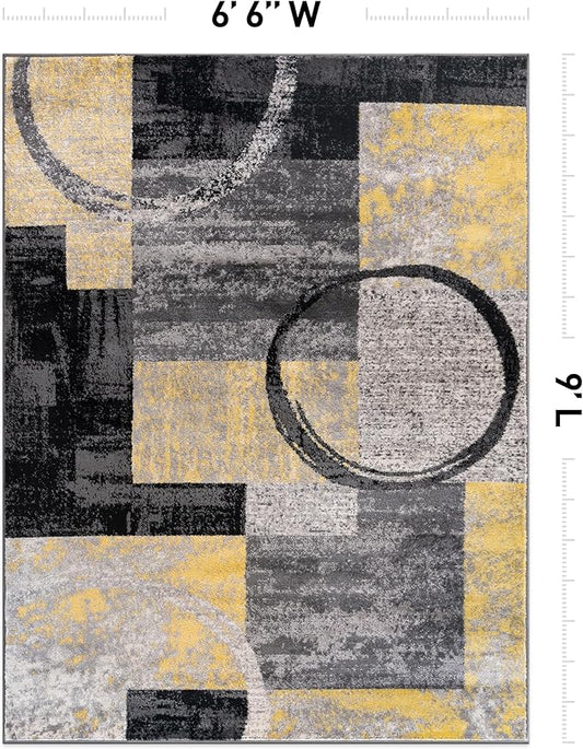Rugshop Contemporary Circle Design Area Rug, Fade-Resistant Carpet for Bedroom, Dining Room, or Home Office, Yellow, 6'6" x 9'