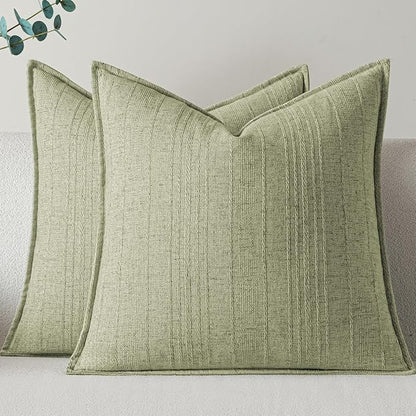 a moment Linen Pillow Covers Set of 2,Boho Farmhouse Throw Pillowcases Neutral Textured Decorative Covers for Couch Sofa,Linen Blend Accent Case Cushion Living Room Home Decor 22"x22"Seeding Green