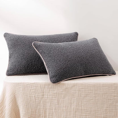 Amazon Basics Boucle Lumbar Throw Pillow Covers for Couch, Living Room, Home Decor with Hidden Zipper, Grey, 12×20in, Pack of 2