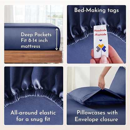 California Design Den Natural 100% Cotton Sheets Full Size Bed Set with Deep Pockets - Soft Sateen Weave, Durable Full Size Sheets (Navy Blue)