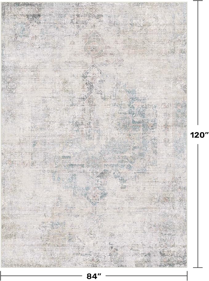 Light Blue Area Rugs for Living Room - 7x10 Washable Modern Abstract Rug for Bedroom, Dining Room Under Table, Home Office, Soft Washable & Stain Resistance (Dusty Blue)