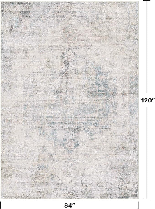 Light Blue Area Rugs for Living Room - 7x10 Washable Modern Abstract Rug for Bedroom, Dining Room Under Table, Home Office, Soft Washable & Stain Resistance (Dusty Blue)