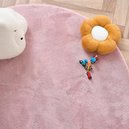 jinchan Solid Plush Round Rug 4ft Performance Shaggy Circle Rug 4' Round Washable Indoor Soft Modern Faux Wool Non Slip Carpet for Living Room Kids Room Bedroom Dining Room Pink