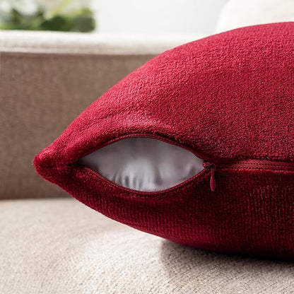 PAVILIA Maroon Red Throw Pillow Covers 20x20 Set of 2, Decorative Pillow Cases for Bed Sofa Couch, Boho Aesthetic Accent Decor Cushion Bedroom Living Room, Velvet Square Euro Sham Covers, Burgundy Red