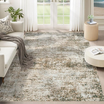 5x7 Area Rugs for Living Room, Washable Modern Abstract Large Area Rug Neutral Soft Non Slip Kids Rug Stain Resistant Indoor Carpet for Bedroom Nursery Dining Room Home Office(Brown, 5'x7')