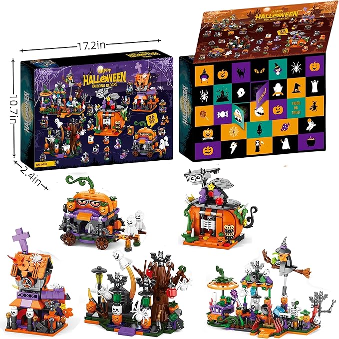 31-Day Halloween Advent Calendar 2025, Halloween Countdown Calendar for Kids Adult - Haunted House, Pumpkins, Ghosts Mini Building Block Gifts for Kids Party Goodie Bag Stuffers