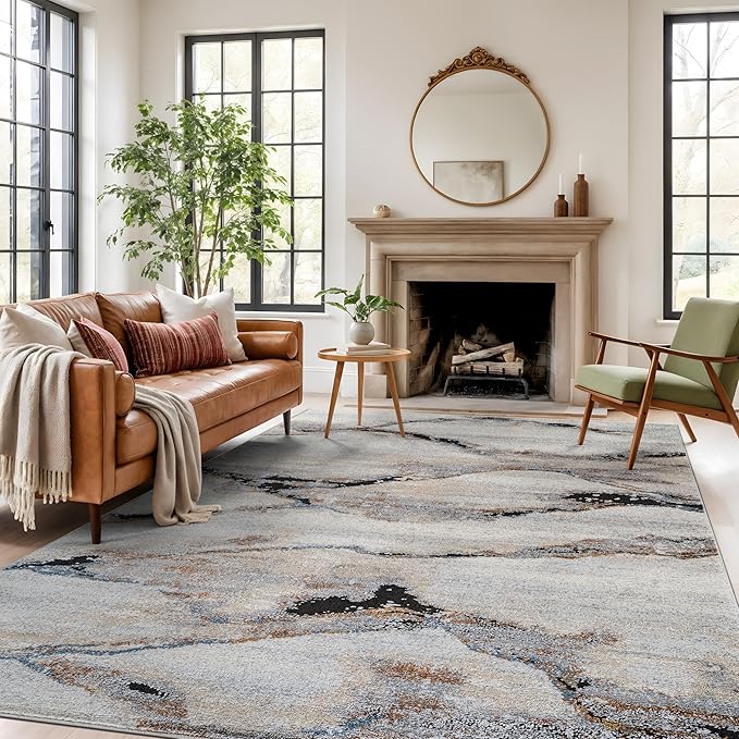 Rugshop Contemporary Gray Striated Area Rug Durable, Kid & Pet Friendly 7' 10" x 10' Ideal for Covering Large Floor Areas in Living Rooms, Master Bedrooms, or Lofts