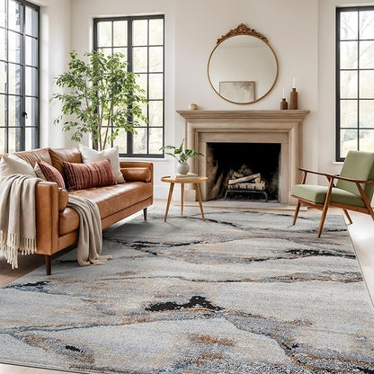 Rugshop Contemporary Gray Striated Area Rug Durable, Kid & Pet Friendly 7' 10" x 10' Ideal for Covering Large Floor Areas in Living Rooms, Master Bedrooms, or Lofts
