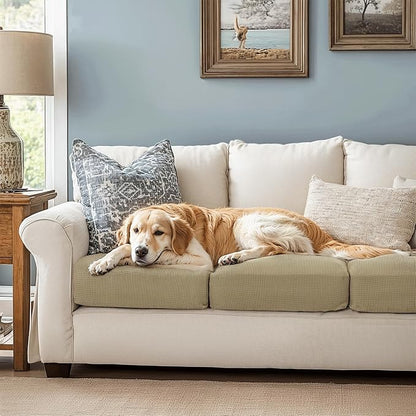 CHUN YI 3Piece Stretch Couch Cushion Covers, Sofa Seat Slipcovers for Pets, Suitable for Armchair Loveseat Sofa with Spandex Jacquard Washable Fabric(3Piece,Sand)