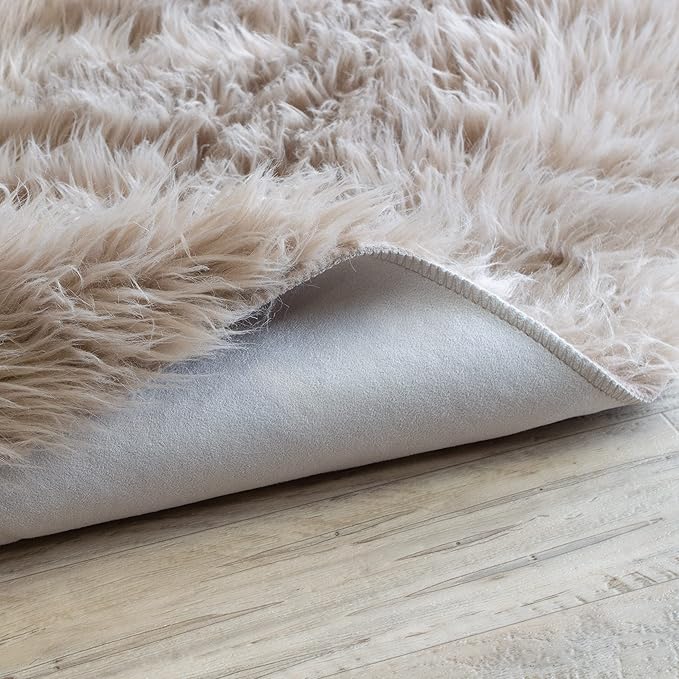 Super Area Rugs Ultra Soft & Fluffy Faux Sheepskin Rug, Light Brown 2 x 3 Feet Carpet for Bedroom Living Room