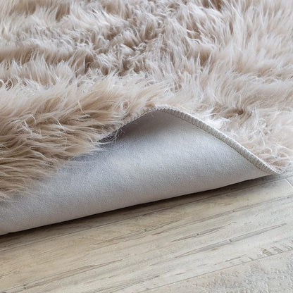 Super Area Rugs Ultra Soft & Fluffy Faux Sheepskin Rug, Light Brown 2 x 3 Feet Carpet for Bedroom Living Room
