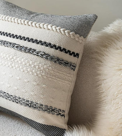 Boho Throw Pillow Covers 20x20 Inch Set of 2, Black Textured Decorative Couch Pillow Cases for Farmhouse Home Decor, Accent Cushion Cover for Sofa, Bed, Living Room, Bedroom