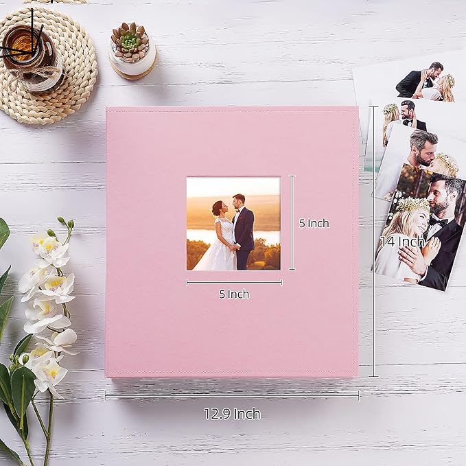 potricher Photo Album 4x6 600 Photos Leather Cover Large Capacity Picture Albums with 600 Horizontal and Vertical Pockets for Family Wedding Anniversary and Baby (Pink)