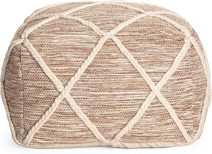 Anji Mountain 100% Handmade & Handcrafted Comfortable Home Décor Pouf Ottoman Footrest for Living Room, Bedroom, Nursery, Kidsroom, Patio Furniture - (22" x 22" x 16"- Ivory,Tan)