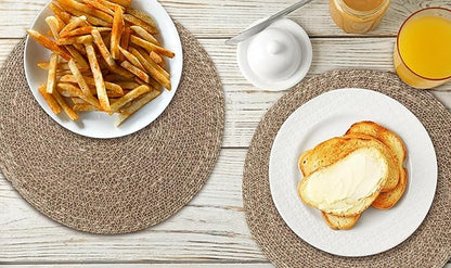 Hausattire Round Woven Placemats Set of 4 - Natural, Seagrass Heat Resistant Table Mats for Wedding, Restaurants, Party | Rattan Boho Easy Clean Circle Thanksgiving Placemat for Kitchen - 14 Inches