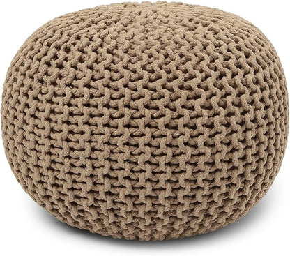 REDEARTH · Round Pouf Ottoman - Hand Knitted Cable Boho Poof Home Décor Pouffe Circular Footrest for Living Room - Nursery - Bedroom - Lounge 100% Cotton (19.5”x19.5”x14”) - Beige, Set of 2