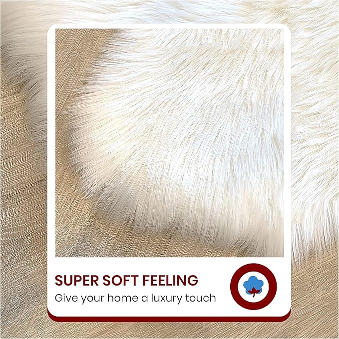 Free Shape Luxury Soft Fluffy Shag Area Rug Single and a Half 2'x4', 60x120cm - Vegan Fur Ultra Soft Indoor Carpet Nursery Rugs for Bedroom Home Decor, White
