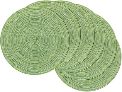 SHACOS Round Placemats Set of 8 Washable 15 inch Round Table Mats Braided Non Slip Fabric Place Mats for Dining Table Indoor Outdoor (Mixed Color Pea Green, 8)