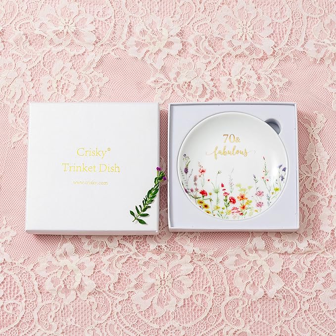 Crisky 70 Fabulous Jewelry Ring Dish for Women 70th Birthday Gifts Idea for 70 Year Old Gifts for Her Friend Sister Wife Aunt Female Coworkers