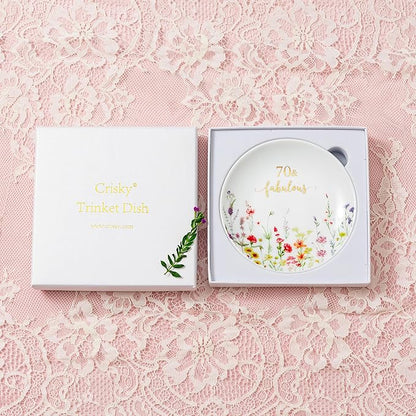 Crisky 70 Fabulous Jewelry Ring Dish for Women 70th Birthday Gifts Idea for 70 Year Old Gifts for Her Friend Sister Wife Aunt Female Coworkers