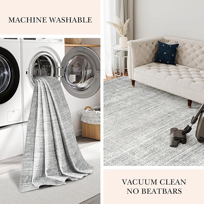 Valenrug Washable Rugs 2x12 - Stain Resistant 2x12 Area Rugs for Living Room, Non Slip Backing Large Area Rugs for Bedroom, Folable Machine Washable Area Rug (2'x12', Grey)