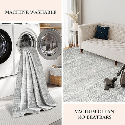 Valenrug Washable Rugs 2x12 - Stain Resistant 2x12 Area Rugs for Living Room, Non Slip Backing Large Area Rugs for Bedroom, Folable Machine Washable Area Rug (2'x12', Grey)