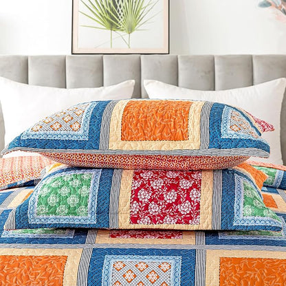 HoneiLife King Quilt Bedding Set - Rustic Quilt Sets 3-Piece,Patchwork Bedspreads for King Bed,Lightweight Coverlets Microfiber Bed Cover, Quilt King Size All Season Quilts-Orange