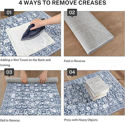 Runner Rug 2x10, Light Blue White Washable Long Hallway Rug Runner Non-Slip Soft Kitchen Runner Thin Printed Faux Wool Super Soft Carpet for Entryway Bedroom Laundry Room Indoor Home Decor