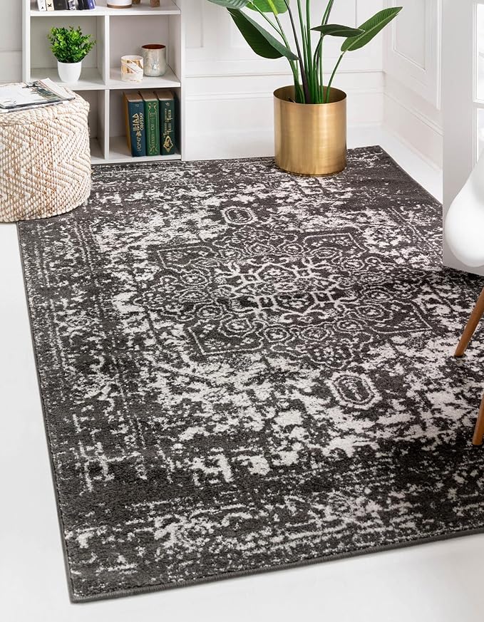 Rugs.com Arlington Collection Rug – 6' x 9' Dark Grey Medium-Pile Rug Perfect for Living Rooms, Large Dining Rooms, Open Floorplans