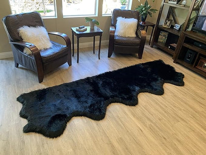 LAMBZY Faux Sheepskin Super Soft Hypoallergenic Silky Shag Rug for Living Room, Kids Room, Sofa (5 Pelts Side by Side 3'x10', Black)