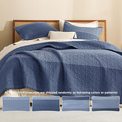 Litanika California King Quilt Set Sapphire Blue - Cal King Oversized Stripe Comforter Bedspreads & Coverlets - Soft Lightweight Quilted Bedding Set for All Season(1 Quilt, 2 Pillowcases)