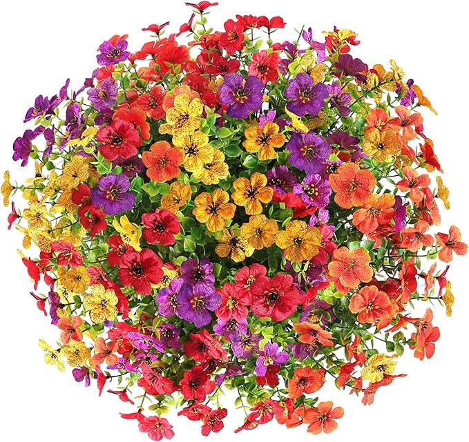 Artificial Faux Hanging Flowers Plants Basket for Outdoors Spring Summer Decoration,Hanging Planters with Silk Fake Daisy Flowers Realistic UV Resistant for Outside Balcony Patio Porch Home Multicolor
