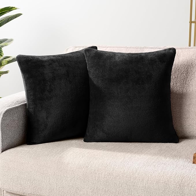 PAVILIA Black Throw Pillow Covers 20x20 Set of 2, Decorative Pillow Cases for Bed Sofa Couch, Boho Aesthetic Accent Decor Cushion for Bedroom Living Room, Velvet Square Euro Sham Covers, Solid Black
