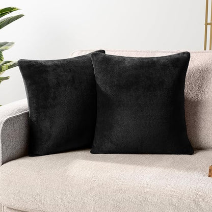 PAVILIA Black Throw Pillow Covers 20x20 Set of 2, Decorative Pillow Cases for Bed Sofa Couch, Boho Aesthetic Accent Decor Cushion for Bedroom Living Room, Velvet Square Euro Sham Covers, Solid Black