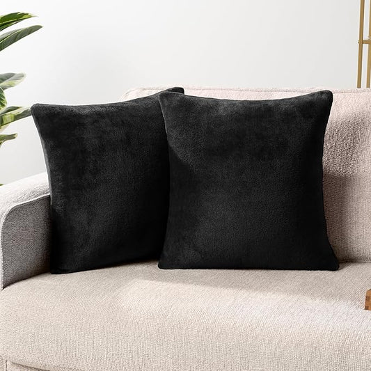 PAVILIA Black Throw Pillow Covers 20x20 Set of 2, Decorative Pillow Cases for Bed Sofa Couch, Boho Aesthetic Accent Decor Cushion for Bedroom Living Room, Velvet Square Euro Sham Covers, Solid Black