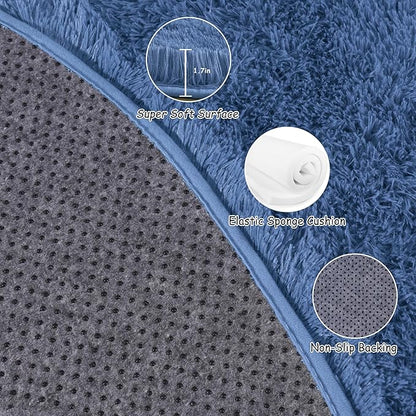 Round Fluffy for Bedroom Rugs, 5Ft Navy Blue Shag Circle Rug Non-Slip for Kids Girls Boys Bedroom Dorm Nursery Playroom, Soft Cute Area Rugs for Living Room Decor