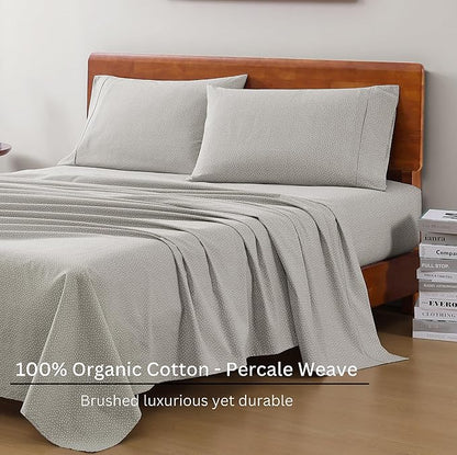 LANE LINEN 100% Organic Cotton Bed Sheets Extra Long Twin, Soft & Comfy Fully Elasticized Percale Perfect for Hospital Bed & Dorm Room, Low Pilling Machine Washable Printed Twin XL Sheet- Snowdrop