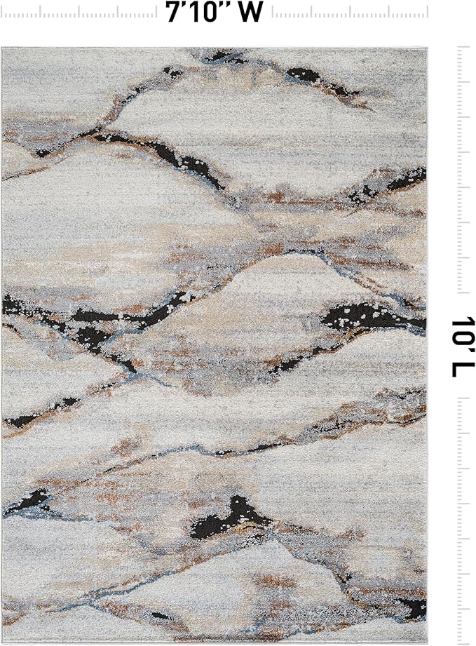 Rugshop Contemporary Gray Striated Area Rug Durable, Kid & Pet Friendly 7' 10" x 10' Ideal for Covering Large Floor Areas in Living Rooms, Master Bedrooms, or Lofts