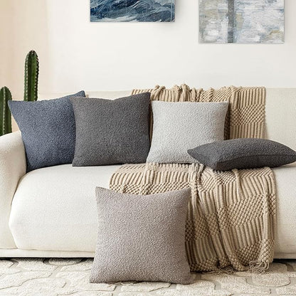 Foindtower Decorative Textured Boucle Throw Pillow Covers Accent Solid Pillow Cases Neutral Soft Cozy Couch Cushion Case for Chair Sofa Bedroom Living Room Home Decor 16x16 Inch,1PC,Dark Grey