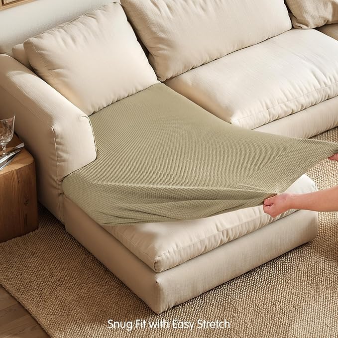 Hokway Stretch Chaise Cover Individual Couch Cushion Slipcovers Reversible Cushion Protector Slipcovers Sofa Cushion Protector Covers (Chaise Cover, Sand)