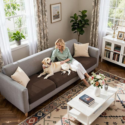CHUN YI 3 Piece Couch Cushion Covers for XL-Sofa Seat Slipcovers Suitable with Spandex Jacquard Washable Fabric (3 Piece XL-Sofa Cushion Covers, Chocolate)