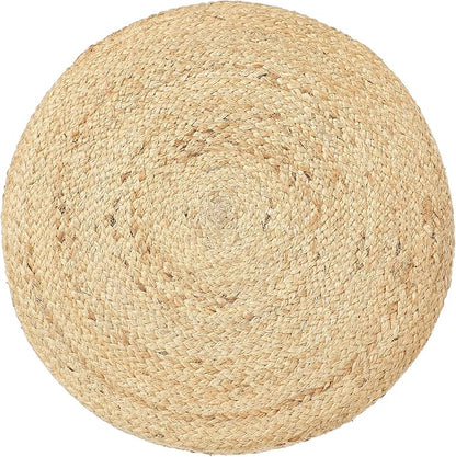 REDEARTH · Cylindrical Pouf Foot Stool Ottoman - Jute Braided Pouffe Poof Accent Sitting Footrest for Living Room, Bedroom, Nursery, Patio, Lounge & Other Rooms (Natural Teal, 18"x18"X14")